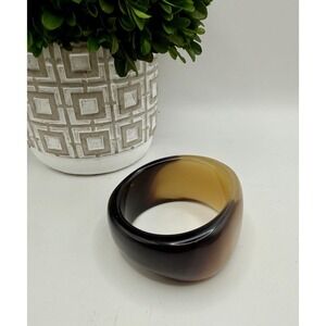 Vintage Amber Swirl Lucite Bangle Bracelet 1970s Wide Marbled Resin Jewelry